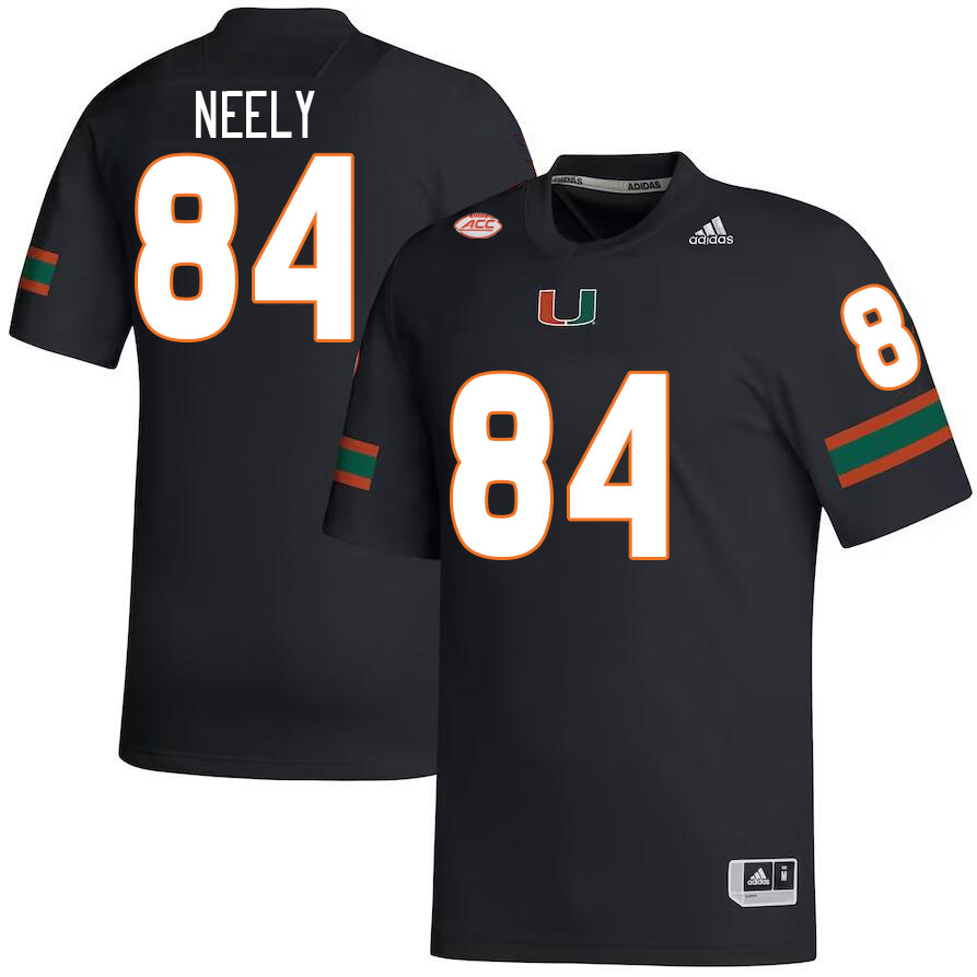 Men #84 Josh Neely Miami Hurricanes College Football Jerseys Stitched-Black - Click Image to Close